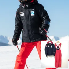 ロゴがかっこいい◎【PHENIX】フェニックス スキー ウェア ウエア 上下セット ジャケット アウター ジャンパー パンツ オーバーオール スノーボード スノボ アウトドア ウィンター スポーツ キッズ レッド ブラック サイズ 150 /M39740ja