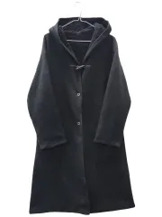 ポリエステル100% ブラック フード 起毛 コート | M L