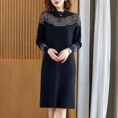 ☆ ブラック×ブラウン ☆ XLサイズ ☆ ニットワンピース 体型カバー ニットワンピース レディース ニットワンピ ワンピース 長袖 ニット おしゃれ きれいめ 上品 かわいい 体型カバー ゆったり 秋 冬 ワンピ カジュアル 長袖ワンピース