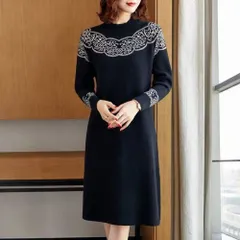 ☆ ブラック×ホワイト ☆ XLサイズ ☆ ニットワンピース 体型カバー ニットワンピース レディース ニットワンピ ワンピース 長袖 ニット おしゃれ きれいめ 上品 かわいい 体型カバー ゆったり 秋 冬 ワンピ カジュアル 長袖ワンピース