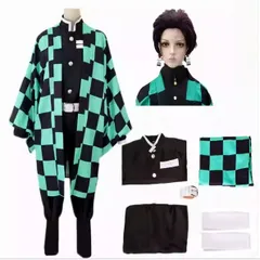 鬼滅の刃 コスプレ衣装 炭治郎 6点セット（コート+インナー+ゲートル+ズボン+ベルト+ウィッグ）大人用 コスチューム cosplay文化祭 学園祭 仮装 舞台服 イベント用