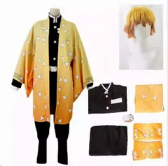 鬼滅の刃 コスプレ衣装 我妻善逸 6点セット（コート+インナー+ゲートル+ズボン+ベルト+ウィッグ）大人用 コスチューム cosplay文化祭 学園祭 仮装 舞台服 イベント用