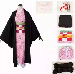 鬼滅の刃 コスプレ衣装 禰豆子 6点セット（コート+インナー+ゲートル+ベルト+ヘアアクセサリー+口にくわえる小物）大人用 コスチューム cosplay文化祭 学園祭 仮装 舞台服 イベント用