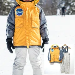 スポーティ◎【Champion】チャンピオン スキー ウェア ウエア 上下セット ジャケット アウター ジャンパー パンツ オーバーオール スノーボード スノボ アウトドア ウィンター スポーツ キッズ グレー イエロー サイズ 140 /M39741ja