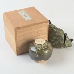W604 香合 『織部ハジキ 香合』『松本鐵山 造』 共箱 茶道具