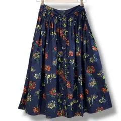 ULLA JOHNSON ウラジョンソン フラワープリントロングスカート サイズ0 ネイビー 花柄 NO 82-158-09-071672 コットン 綿100% インド製 Aライン 総タック シングル 12B レディース 夏 ゴーゴー古着久喜倉庫店 草2782