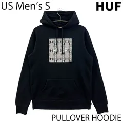 【USED／USメンズS】HUF ボックスロゴ 幾何学 プルオーバー フーディ ブラック