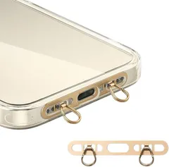 grooblue スマホストラップ ホルダー 0.4mm極薄 タグパッチ 金属製ダブルリング 2口タイプ 肩掛け 斜め掛け 首掛け 落下防止 ショルダーストラップ対応 (ゴールド)
