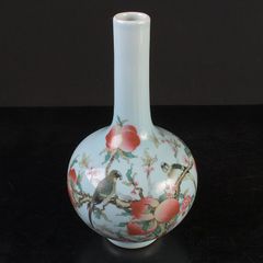 清乾隆粉彩福寿九桃天球瓶 景徳鎮 陶磁器 装飾品 現代工芸品 美術品