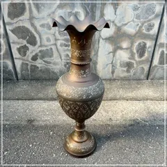 アンティーク 真鍮 花瓶 約59cm ヴィンテージ フラワーベース 大型 フリル 壺 置物 オブジェ インテリア【CA1206-2】