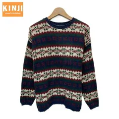 Eddie Bauer　セーター　長袖　ニット　トップス　クルーネック　総柄　ノルディック柄　USA製　古着