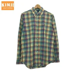 RALPH LAUREN　チェックシャツ　長袖　シャツ　トップス　ボタンダウン　ワンポイント　ブランドロゴ　スモールポニー　刺しゅう　COUSTOM FIT　古着