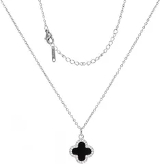 上品な四つ葉のクローバーネックレス 女性用 18Kゴールドメッキ ブラックオニキス ラッキークローバー ペンダント チャーム 真珠層ジュエリー お母さんへのクリスマスギフト