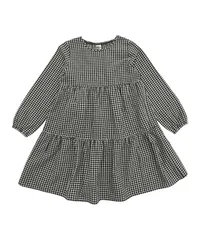 Bee【♪クーポン利用で20％OFF♪】ティアードワンピース◇ブラックギンガム◇韓国子供服 韓国子ども服 韓国こども服 キッズ 女の子 長袖 ロング 無地 100 110 120 130 140 150