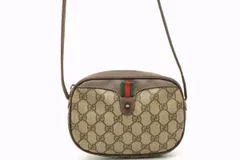 オールド グッチ ヴィンテージ 希少 シェリーライン ミニ ショルダーバッグ 6112 GGプラス べっ甲装飾 PVCレザー ブラウン GUCCI 4820h