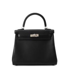 エルメス ハンドバッグ ケリー25 内縫い ブラック/シルバー金具 ヴォーシェリ K刻印 2wayショルダー 黒