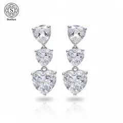 【5ctの光が、恋に落ちる】モアサナイト・ピアス/ハート3連/両耳5ct相当/レディース/S925刻印あり/18Kホワイトゴールド仕上/GRA鑑定書/Dカラー・VVS1/高級/クリスマスギフト/誕生日/記念日