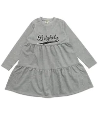 Bee【♪クーポン利用で20％OFF♪】ティアードワンピース◇Brightly×杢グレー◇韓国子供服 韓国子ども服 韓国こども服 キッズ 女の子 長袖 ロング 無地 ロゴ プリント 100 110 120 130 140 150