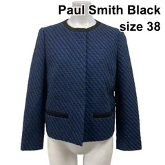 ◇ ポールスミスブラック Paul Smith Black ノーカラージャケット ショート丈 セレモニー 総柄 黒 ネイビー 綿 38 S～M 9号 S5Y486のサムネイル