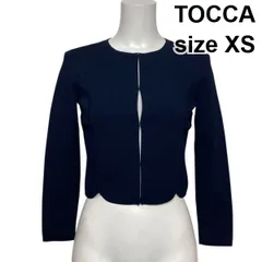◇ トッカ TOCCA ノーカラー ボレロ カーディガン 長袖 ショート丈 留め具ホック ネイビー 紺色 XS 5号 レディース S5Y477