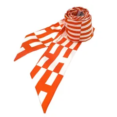 【在庫一掃】 エルメス スカーフ レディース H柄 幾何学模様 バッグスカーフ ファッションアイテム HERMES シルク    オレンジ 美品【中古品】