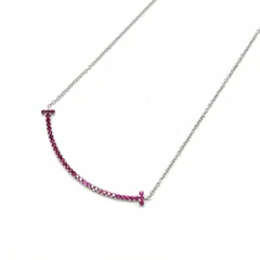 【在庫一掃】 ティファニー ネックレス レディース Tスマイル スモール ペンダント ジュエリー アジャスター付き 18金WG 750 アクセサリー TIFFANY&Co. K18ホワイトゴールド    ピンクサファイア シルバー ピンク 約1.5g【中古品】