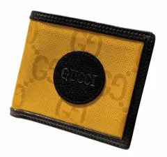 美品 グッチ 二つ折り財布 オフ ザ グリッド GG GG柄 コインウォレット 財布 イエロー ブラック メンズ 625574 GUCCI OF THE GRID 黒