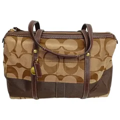 コーチ(COACH) キャンバス ストライプシグネチャーサッチェル F11102 ブラウン 【中古】 JA-25870