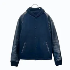 【古着】スタジャン　牛革アーム　レザースリーブ　ブルゾン　短丈　ボックスシルエット