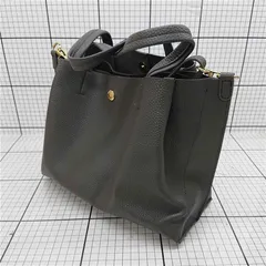 ◇ Θ 【オペークドットクリップ】レザー調 トートバッグ グレー系 ショルダーストラップ付 レディース E  【1509190045758】