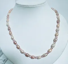 淡水パールバロックネックレススワロスキー入りNO25-2511  マルチカラー淡水パールネックレス