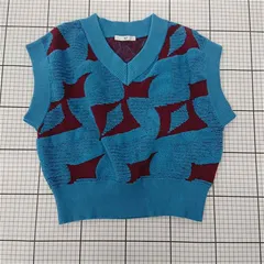 ◇ ⊇ スライ SLY 030GAZ70-1810 幾何学柄ニットベスト ブルー系 レディース FREE E  【1511060029423】