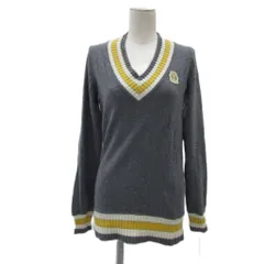 バーバリーブルーレーベル BURBERRY BLUE LABEL ニット セーター Vネック 38 M グレー ラインデザイン ワッペン /YS9 ■GY61