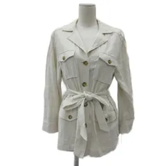 レイビームス Ray Beams シャツジャケット サファリジャケット 麻 リネン混 オフホワイト オープンカラー リボンベルト付き ミドル丈 /YS12 ■GY61