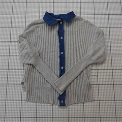 ◇ ⊇ ピッチン PICCIN 異素材切替リブニットカーディガン グレー系 M レディース E  【1511120009426】