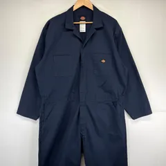 古着 ディッキーズ Dickies 長袖つなぎ オールインワン ワーク 作業着 ワンポイントロゴ 大きいサイズ 2XL  ネイビー メンズ