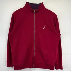 古着 ノーティカ NAUTICA スウェット 大きいサイズ フルジップ トレーナー ワンポイントロゴ スタンドネック 2XL  レッド メンズ