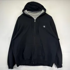 古着 チャンピオン Champion パーカー 大きいサイズ フルジップ ワンポイントロゴ トレーナー 2XL  ブラック メンズ