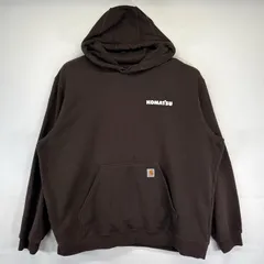 古着 カーハート Carhartt パーカー 大きいサイズ スウェット 企業ロゴ KOMATSU ワーク ワンポイントロゴ刺繡 2XL  ブラウン メンズ