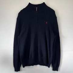 古着 ポロバイラルフローレン Polo by Ralph Lauren ニット 大きいサイズ セーター ハーフジップ ワンポイントロゴ 2XL  ネイビー メンズ