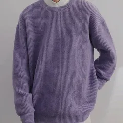 ニット セーター メンズ クルーネック プルオーバー トップス 厚手 防寒 暖かい 長袖 無地 シンプル ベーシック カジュアル おしゃれ ゆったり 通学 通勤 ファッション 秋 冬