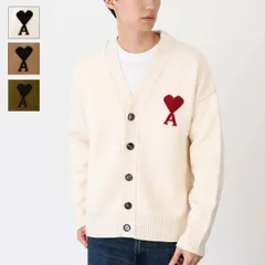 AMI ALEXANDRE MATTIUSSI AMI DE COEUR アミパリス カーディガン Ami De Coeur メリノウールフェルトニット カーディガン UKC367 018 メンズ ユニセックス オフホワイト レッド ウール