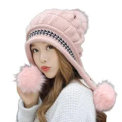 【新品】 [FUPUONE] 帽子 レディース 冬 ニット帽 手袋 防寒 帽子と手袋のセット 4カラー (ピンク) 1