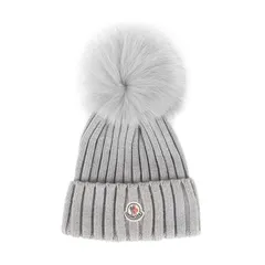 MONCLER モンクレール ビーニー | フォックスファー ボンボン付き ウールニット ビーニー (BERRETT) | グレー | イタリア製 ブランド ニットキャップ【メンズ】【中古】のサムネイル