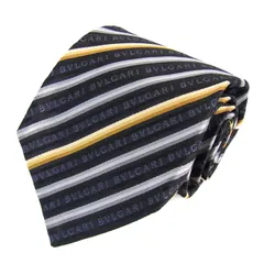 ブルガリ ブランド ネクタイ セッテピエゲ ストライプ柄 ロゴグラム シルク イタリア製 PO メンズ ブラック BVLGARI 【中古】