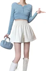 SLOW＆MELLOW ショートパンツ フェイク レザー Aライン カジュアル ホット ショーパン シンプル ウエストゴム 韓国 お洒落 ボトムス 3カラー PU ハーフパンツ (ベージュ,  2XL)