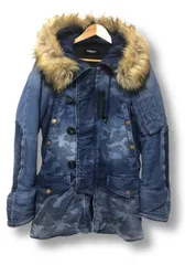 ☆【美品】1PIU1UGUALE3  RELAX ウノピュウノウグァーレトレ リラックス デニム 中綿ジャケット フーディ ファー付き カモフラ 色落ち加工 インディゴ メンズ Sサイズ ■管理番号L29648AWS26-2512172K（1350）