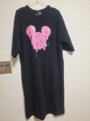 ディズニー ミッキーマウス プリンティング ブラック 半袖 Tシャツ ロング丈