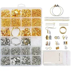 【在庫処分】Sitengle アクセサリーパーツ ピアスパーツ 15種類 2色 約1733個 12枚ピアス台紙とOPP袋付き 金具パーツセット イヤリング パーツ カニカン 丸カン ピアスフック ハンドメイド DIY用 手芸用品