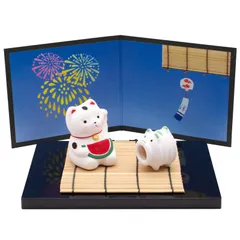 【在庫処分】萬古焼 置き物 インテリア オブジェ 卓上 飾り 「 日本の歳時シリーズ 」 8月 夕涼み 部屋飾り 玄関飾り 置物 ミニ コンパクト 日本製 18708